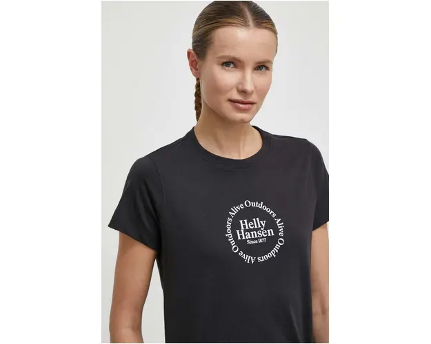 Helly Hansen tricou din bumbac femei, culoarea negru