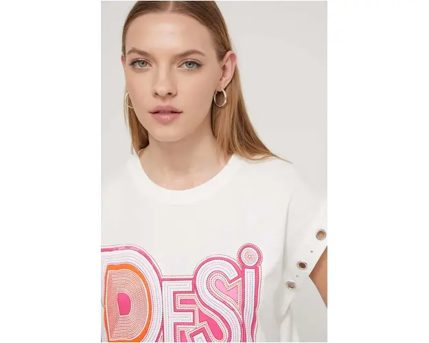 Desigual tricou din bumbac femei, culoarea alb