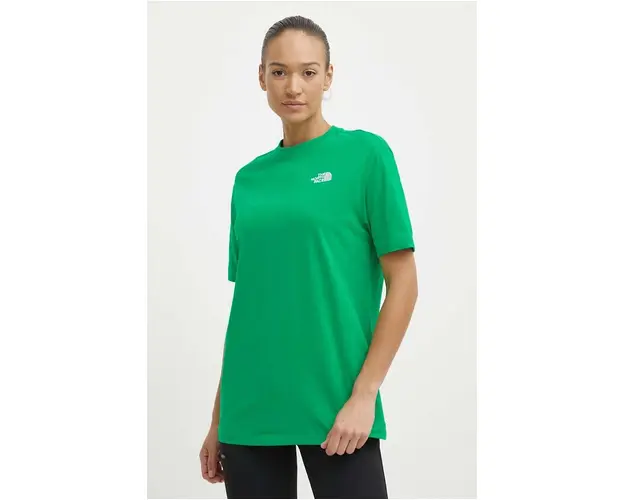 The North Face tricou din bumbac W S/S Essential Oversize Tee femei, culoarea verde, NF0A87NQPO81