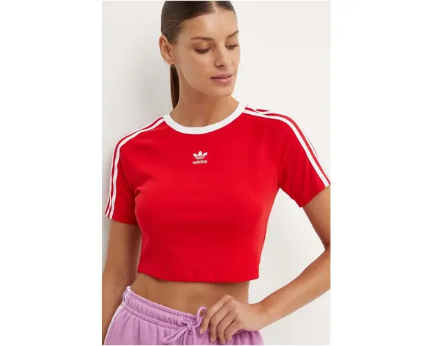 adidas Originals tricou 3 Stripes Baby Tee femei, culoarea rosu, IP0665
