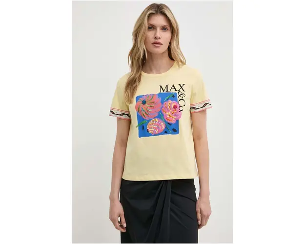 MAX&Co. tricou din bumbac femei, culoarea galben, 2416971024200 2416970000000