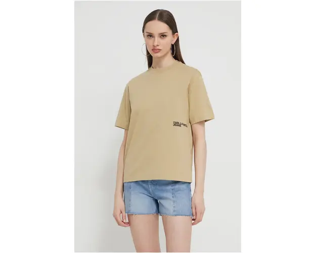 Karl Lagerfeld Jeans tricou din bumbac femei, culoarea bej