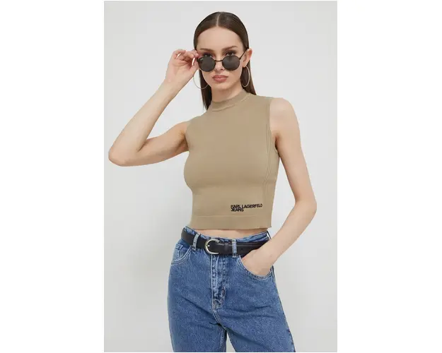 Karl Lagerfeld Jeans top femei, culoarea bej