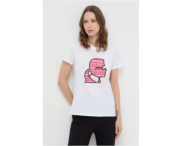 Karl Lagerfeld tricou din bumbac femei, culoarea alb
