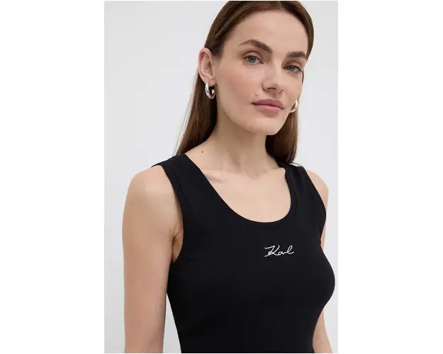 Karl Lagerfeld top din bumbac culoarea negru