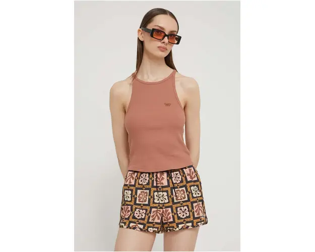 Superdry top din bumbac culoarea maro