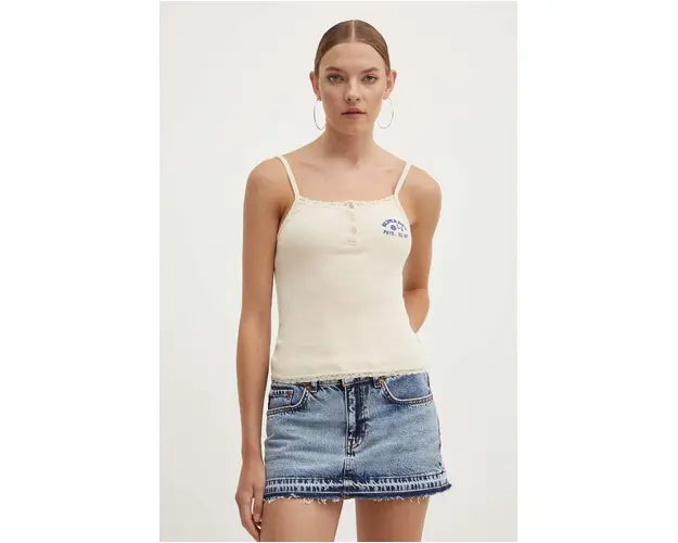 Superdry top din bumbac culoarea bej