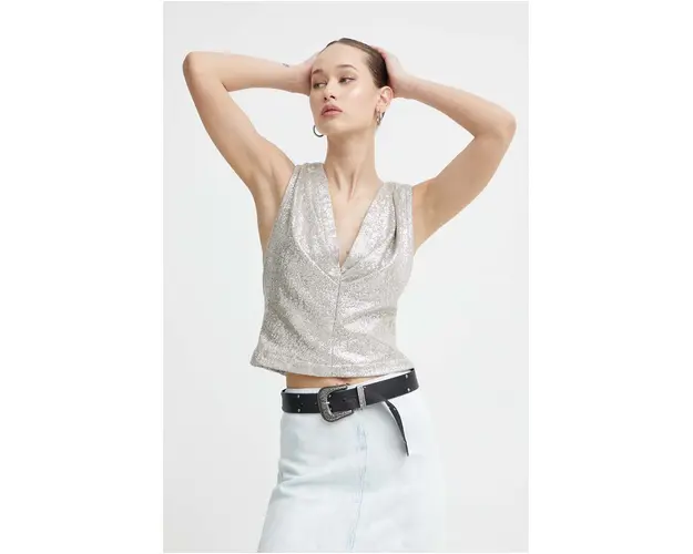 IRO bluza culoarea argintiu, neted