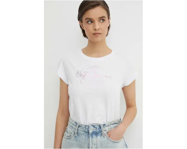 Pepe Jeans tricou din bumbac KELTSE femei, culoarea alb, PL505862