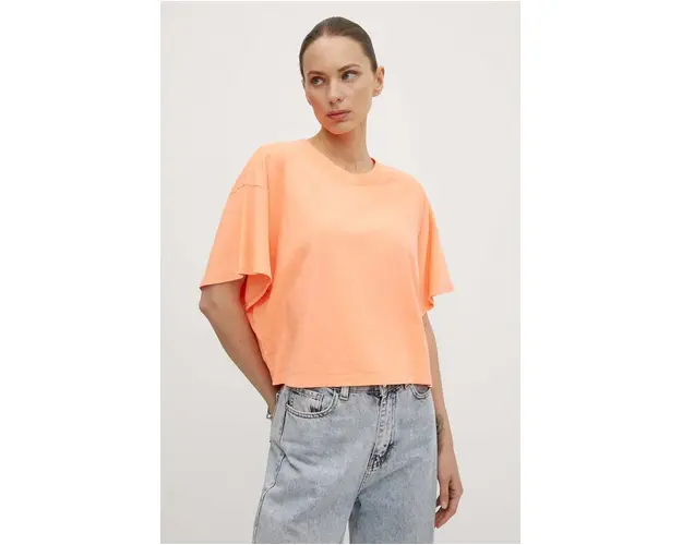 American Vintage tricou din amestec de in TEE-SHIRT MC COL ROND culoarea portocaliu, LOP02DE24