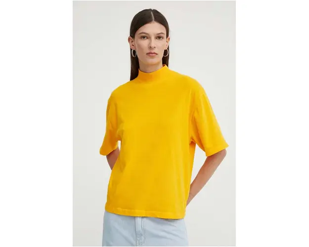 American Vintage tricou T-SHIRT MC COL MONTANT femei, culoarea portocaliu, RAK02AE24