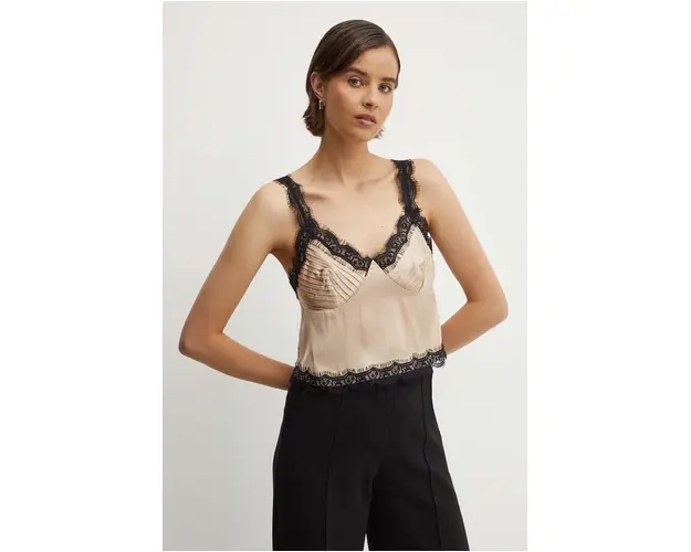 Sisley top culoarea bej, cu imprimeu, 5S7BLH01D