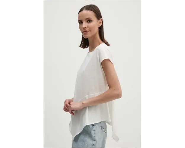 Sisley tricou din amestec de in culoarea alb, 36QKL106G