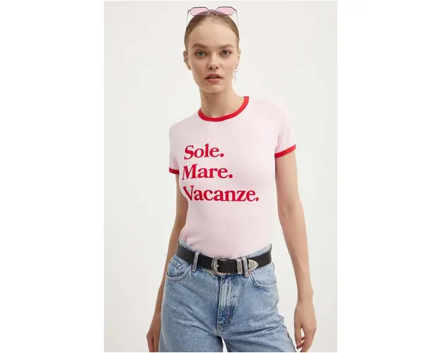 Drivemebikini tricou din bumbac Sole Mare Vintage femei, culoarea roz