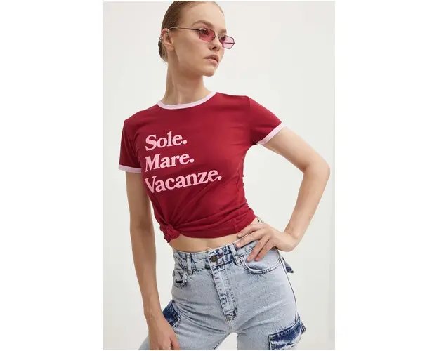 Drivemebikini tricou din bumbac Sole Mare Vintage femei, culoarea bordo