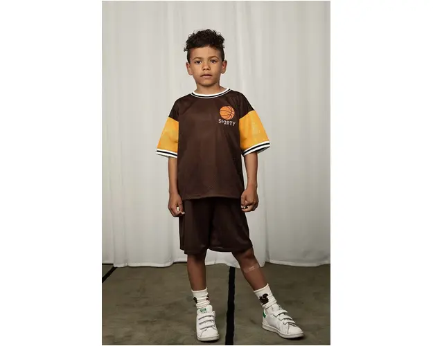 Mini Rodini tricou copii Basket culoarea maro, cu imprimeu