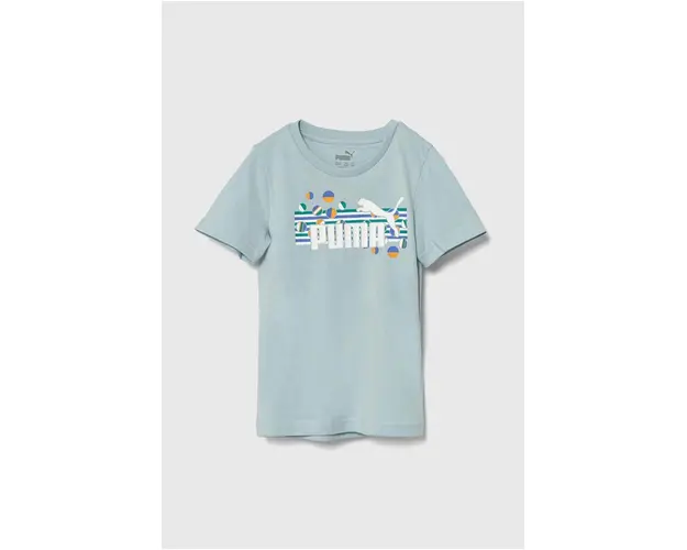 Puma tricou de bumbac pentru copii ESS+ SUMMER CAMP Tee culoarea turcoaz, cu imprimeu