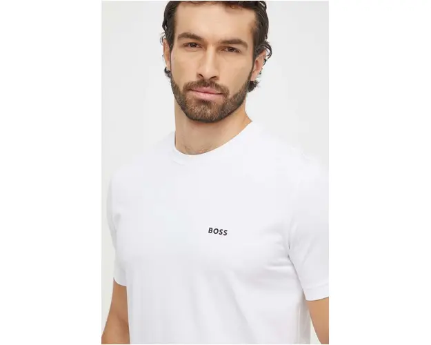 Boss Green tricou barbati, culoarea alb, cu imprimeu, 50506373