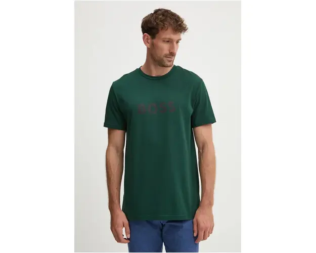 BOSS tricou din bumbac barbati, culoarea verde, cu imprimeu, 50503276