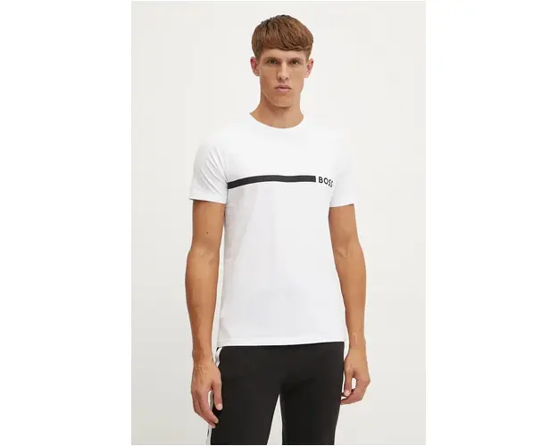 BOSS tricou din bumbac barbati, culoarea alb, cu imprimeu