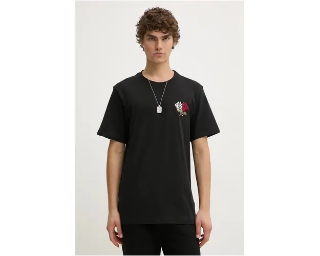 Les Deux tricou din bumbac barbati, culoarea negru, cu imprimeu