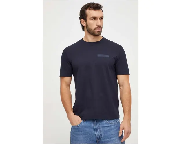 BOSS Orange tricou din bumbac barbati, culoarea bleumarin, uni 50505238