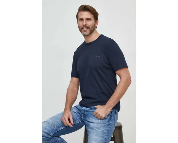 BOSS Orange tricou din bumbac barbati, culoarea bleumarin, uni 50508243