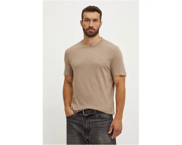 Boss Orange tricou din bumbac barbati, culoarea bej, neted