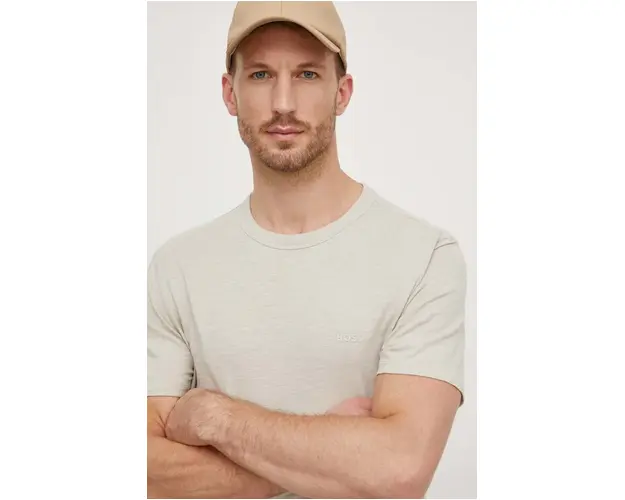 BOSS Orange tricou din bumbac barbati, culoarea bej, uni 50508243