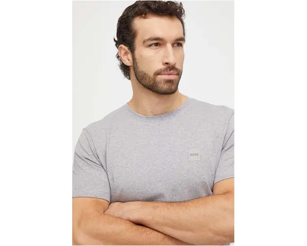 BOSS Orange tricou din bumbac barbati, culoarea gri, uni, 50508584