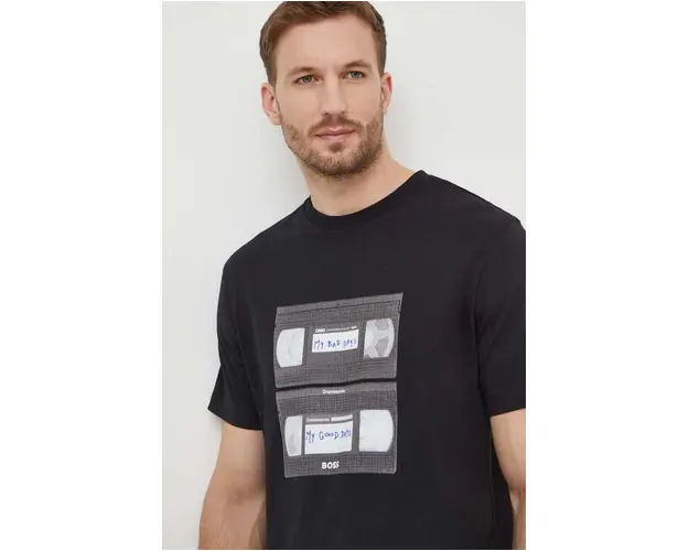 BOSS Orange tricou din bumbac barbati, culoarea negru, cu imprimeu 50510021