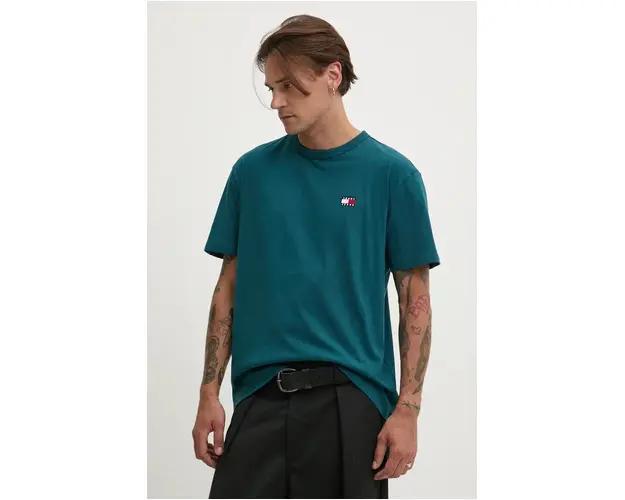 Tommy Jeans tricou din bumbac barbati, culoarea bej, neted, DM0DM17995