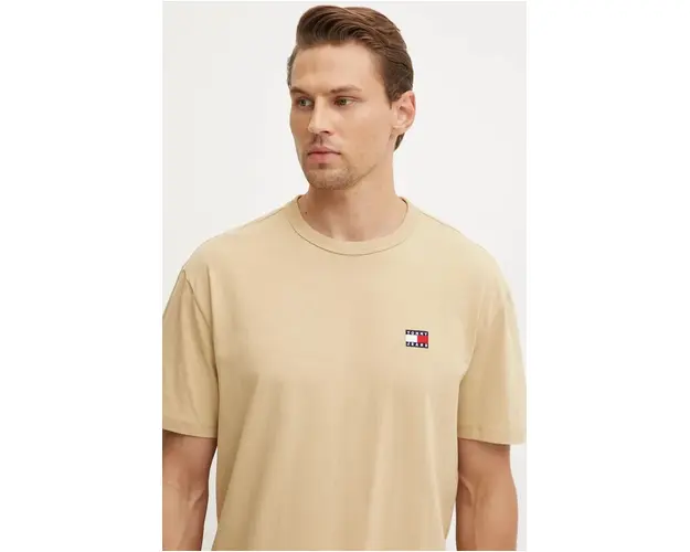 Tommy Jeans tricou din bumbac barbati, culoarea maro, neted, DM0DM17995