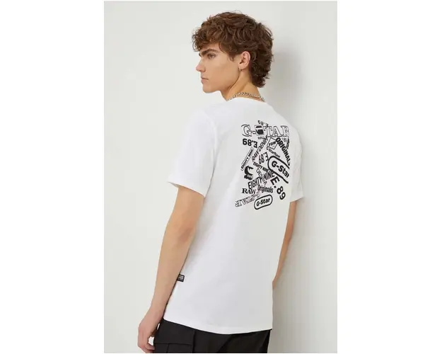 G-Star Raw tricou din bumbac barbati, culoarea alb, cu imprimeu