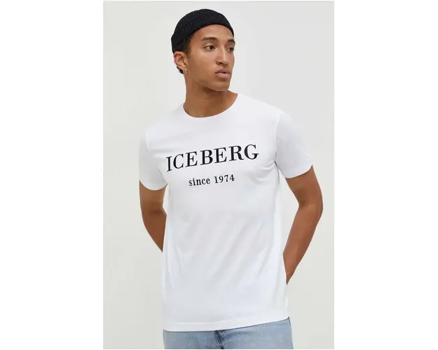 Iceberg tricou din bumbac barbati, culoarea alb, cu imprimeu