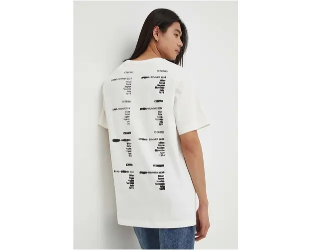 Iceberg tricou din bumbac barbati, culoarea bej, cu imprimeu