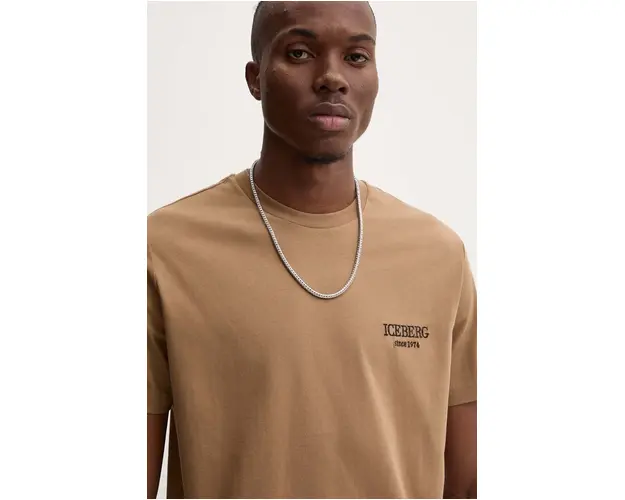 Iceberg tricou din bumbac barbati, culoarea maro, cu imprimeu