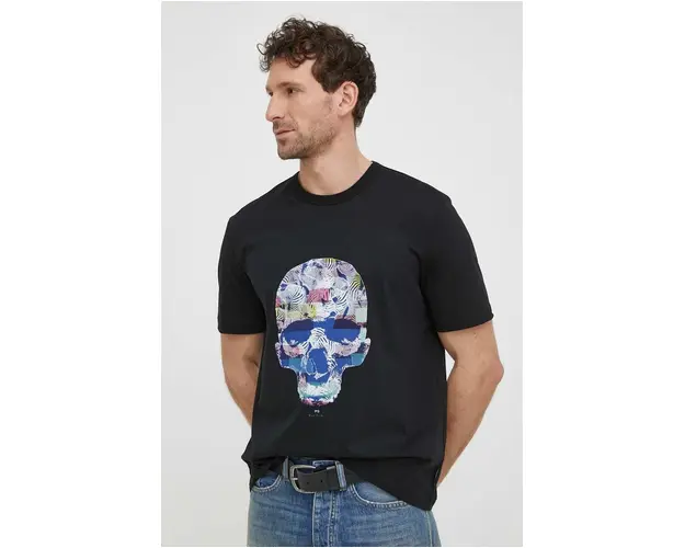 PS Paul Smith tricou din bumbac barbati, culoarea negru, cu imprimeu