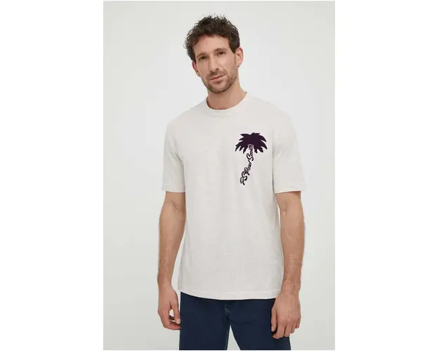 PS Paul Smith tricou barbati, culoarea bej, cu imprimeu