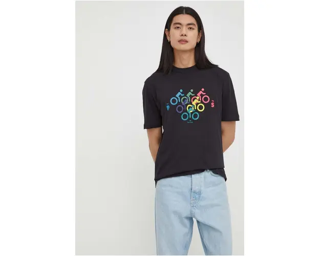 PS Paul Smith tricou din bumbac barbati, culoarea negru, cu imprimeu