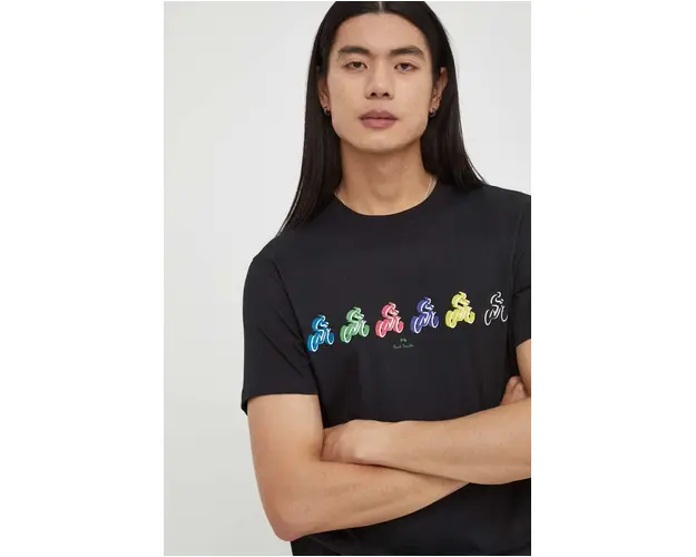 PS Paul Smith tricou din bumbac barbati, culoarea negru, cu imprimeu