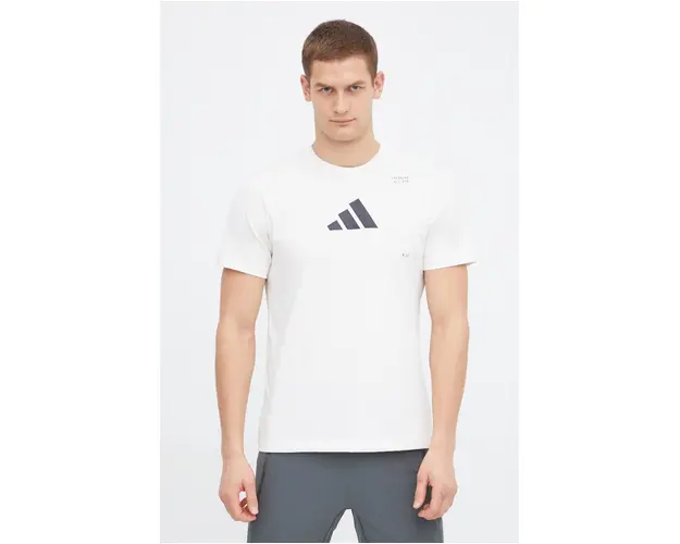 adidas Performance tricou de antrenament culoarea bej, cu imprimeu IS2363