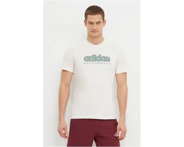 adidas tricou din bumbac barbati, culoarea bej, cu imprimeu IS2883