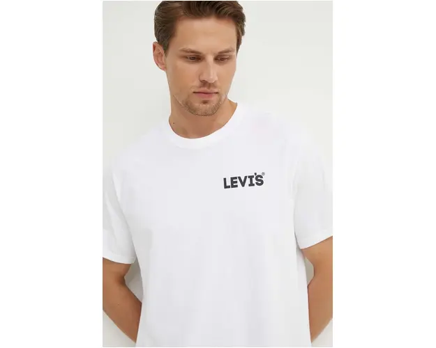 Levi's tricou din bumbac barbati, culoarea alb, cu imprimeu