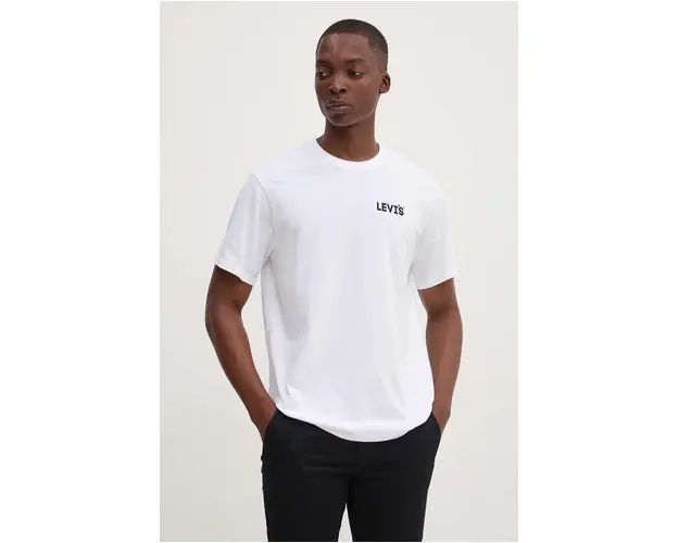 Levi's tricou din bumbac barbati, culoarea alb, cu imprimeu