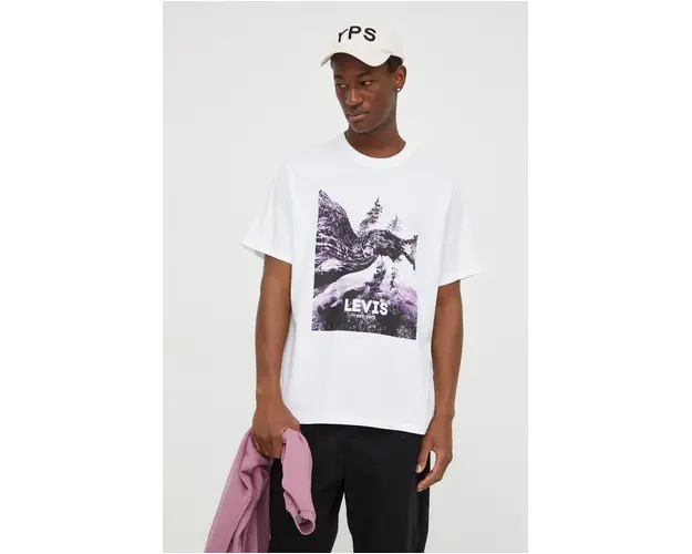 Levi's tricou din bumbac barbati, culoarea bej, cu imprimeu