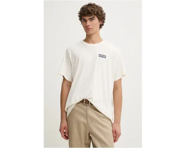 Levi's tricou din bumbac barbati, culoarea bej, cu imprimeu