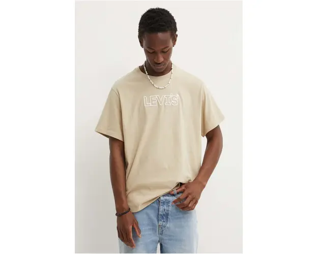 Levi's tricou din bumbac barbati, culoarea bej, cu imprimeu
