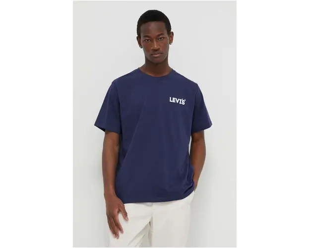 Levi's tricou din bumbac barbati, culoarea albastru marin, cu imprimeu