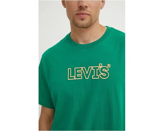 Levi's tricou din bumbac barbati, culoarea verde, cu imprimeu